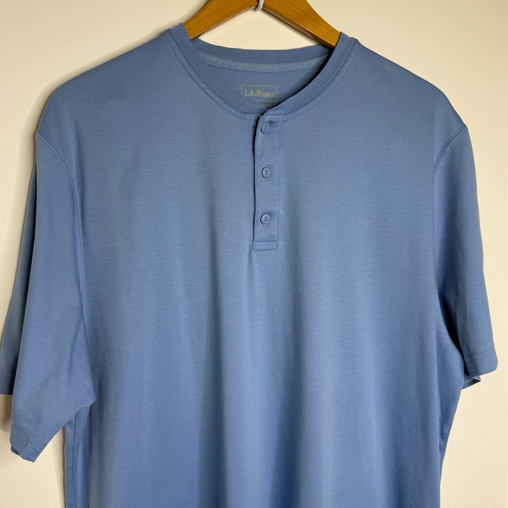 LL Bean Pima Cotton Blue Henley Shirt Men’s Sz XL Tall Soft Casual Short Sleeves - Picture 2 of 8